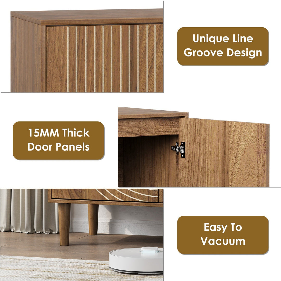 Walnut Buffet Sideboard Cabinet with Line Groove Doors