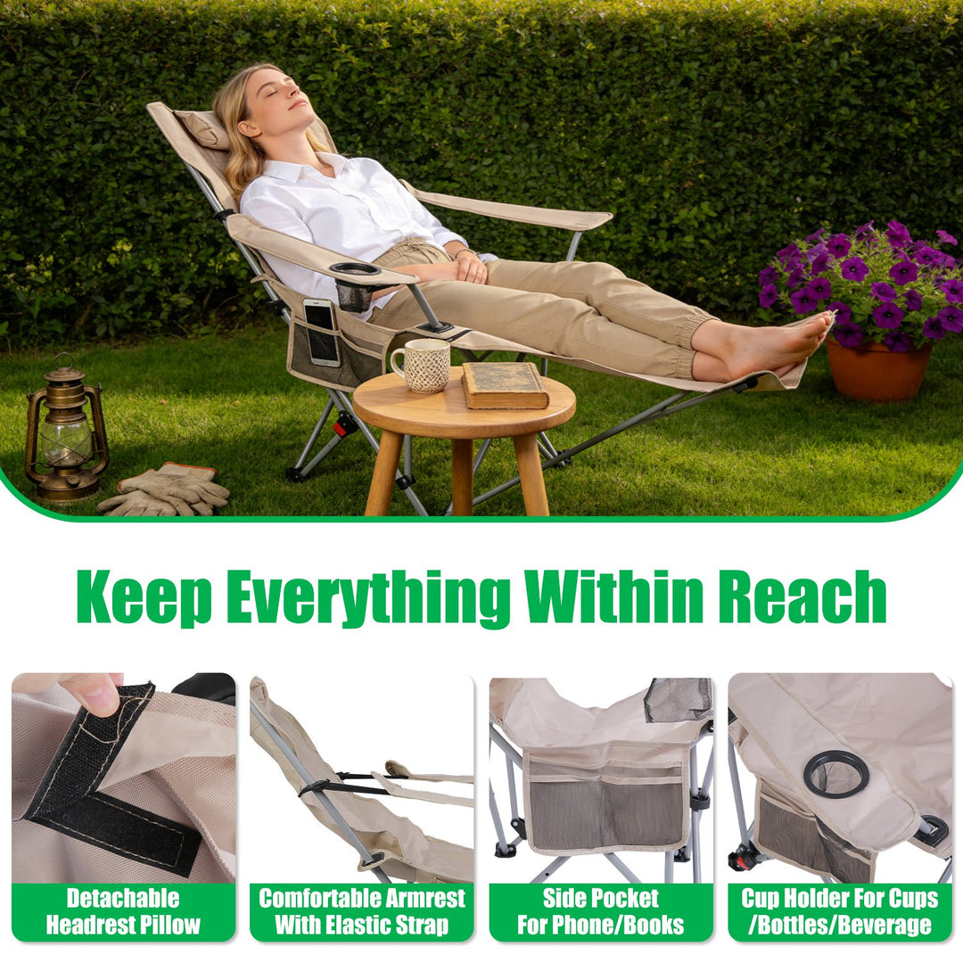 Reclining Camping Chair with Footrest – 4-Position Adjustable