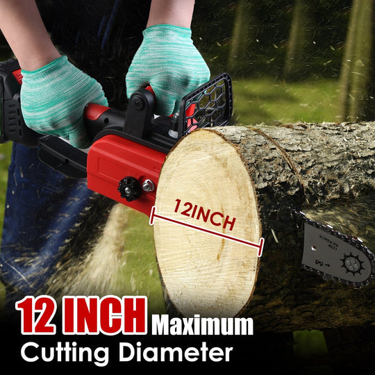 12" Cordless Chainsaw – Brushless, Dual 21V Batteries, Auto Oiler