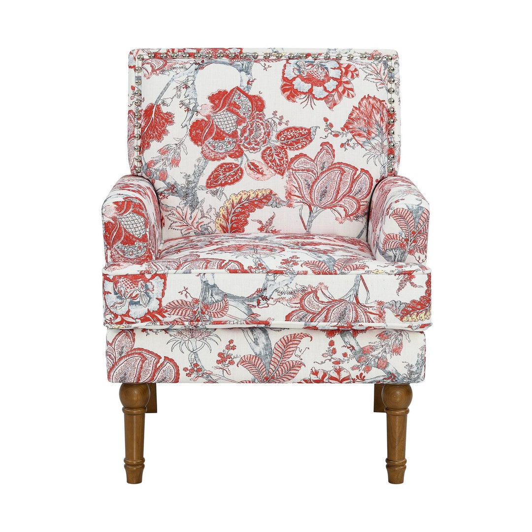 Floral Upholstered Accent Chair with Nailhead Trim