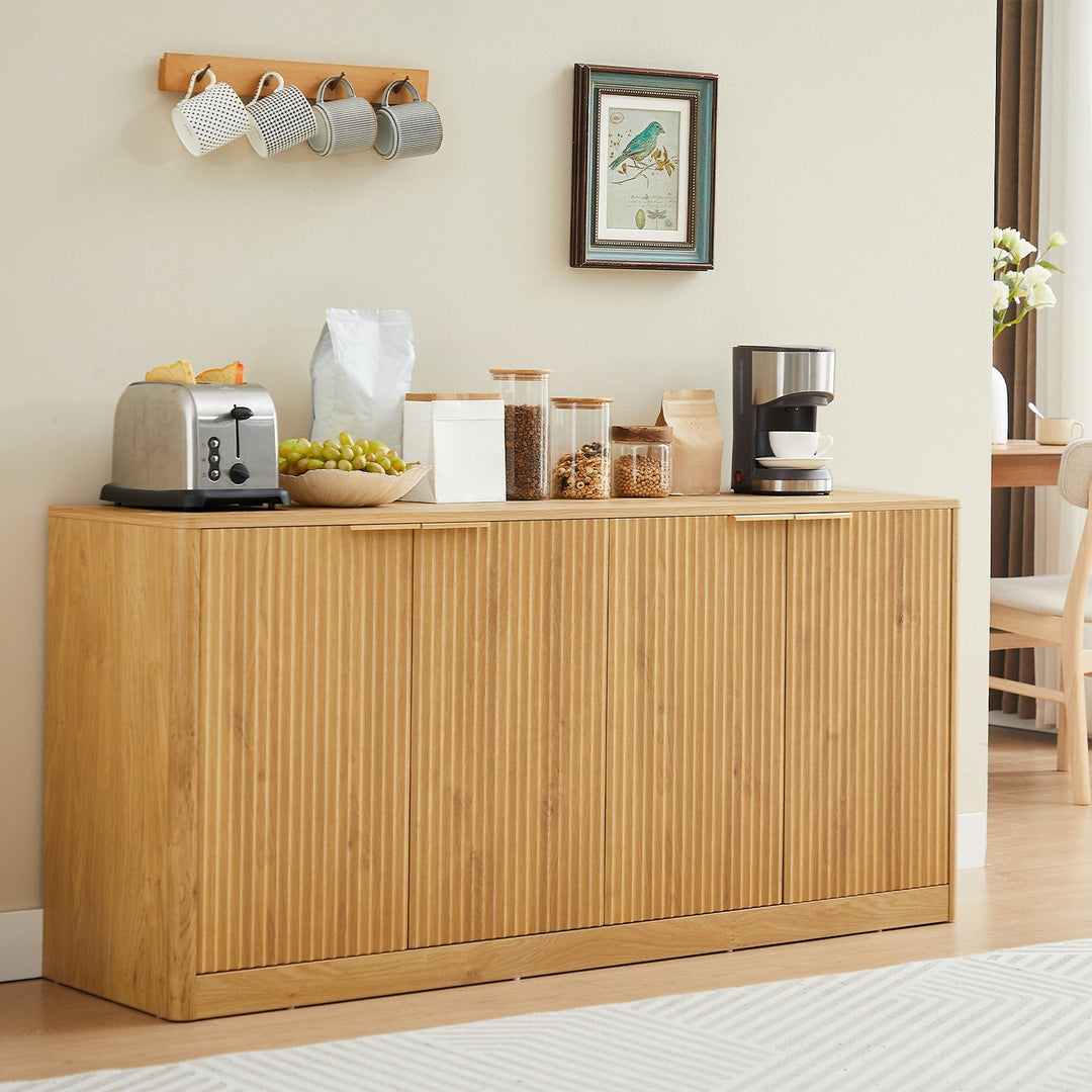 Fluted Sideboard Cabinet with 4-6 Doors and Wood-Grain Top