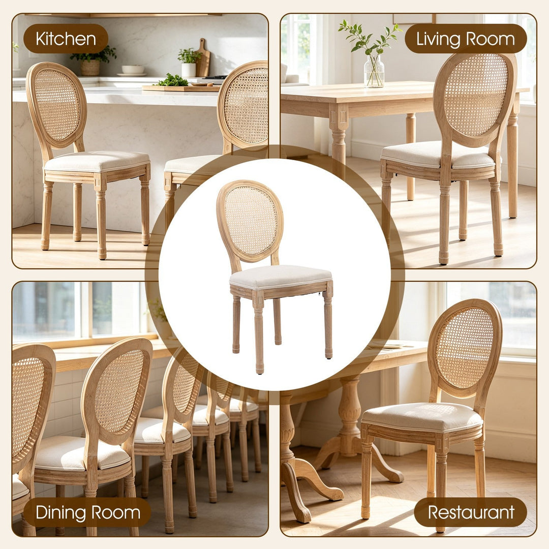French Oval Rattan Back Dining Chairs Set of 2 - Solid Wood