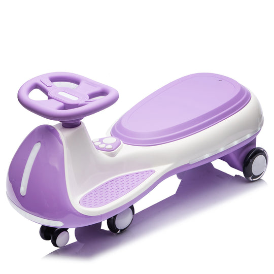 12V Kids Electric Wiggle Ride On Car, 2-in-1 Battery Powered Twist Car with Wireless Music, Controllable LED Lights & Fl