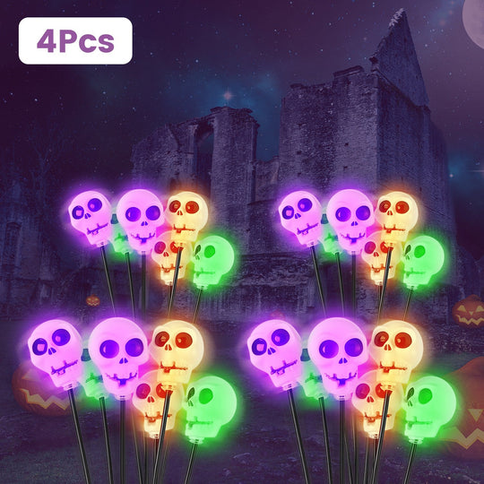 Solar Skull Lights Outdoor Halloween Decorations 4 Pack