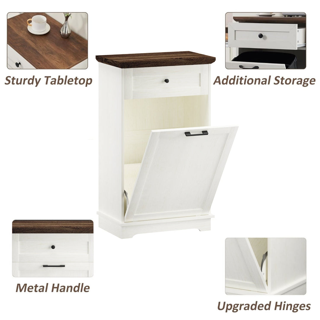 10 Gallon Tilt-Out Trash Cabinet with Drawer - Antique White