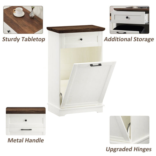 10 Gallon Tilt-Out Trash Cabinet with Drawer - Antique White