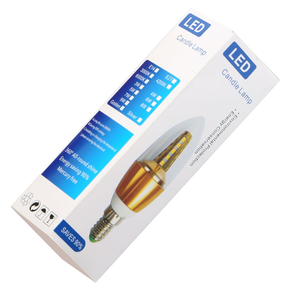 4pcs 5W E12 Candelabra Bulbs 600 LM 50W Equivalent Candle Flame Tip Light Bulb 6500K Cold White Non-Dimmable Lamp
