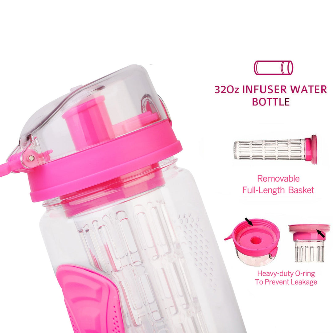 Fruit Infuser Water Bottle 32OZ Juice Shaker Sport w/ Flip Top Lid Anti-Slip Grips For Office Home Sport Running Walking Hiking