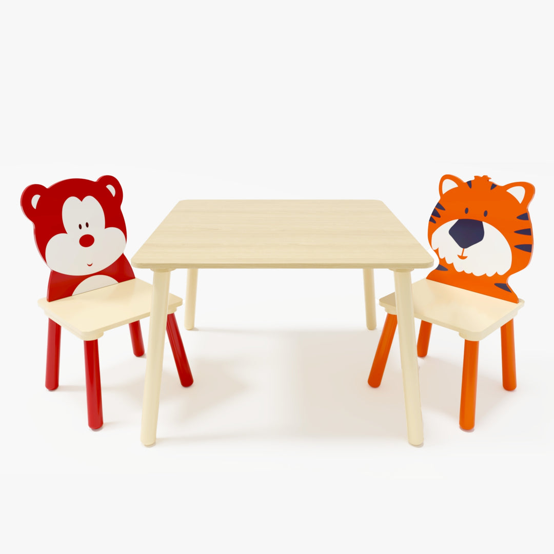 3-Piece Kids Wooden Table and Chair Set, Rabbit Ear Themed Toddler Activity Play Table with 2 Chairs, Solid Wood & MDF C