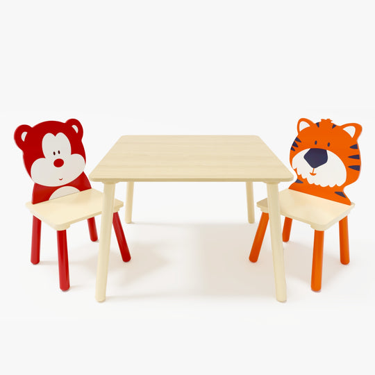 3-Piece Kids Wooden Table and Chair Set, Rabbit Ear Themed Toddler Activity Play Table with 2 Chairs, Solid Wood & MDF C