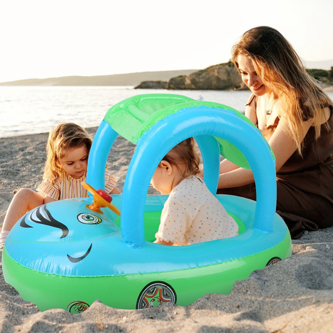 Baby Inflatable Pool Float Car Shaped Toddler Swimming Float Boat Pool Toy Infant Swim Ring Pool with Sun Protection Canopy for 1-3 Year-Old Kids Infa