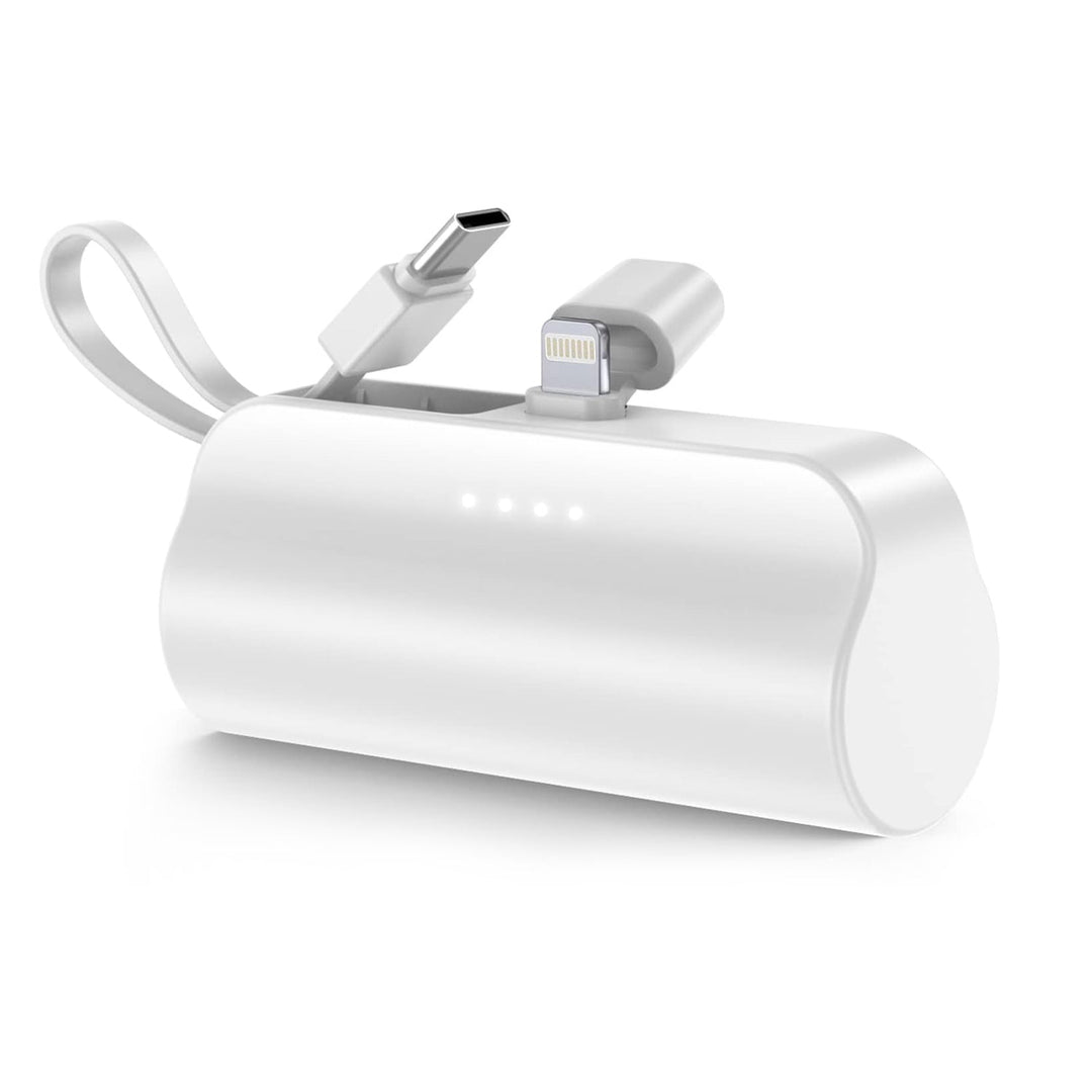 5000mAh Portable Phone Charger Built-in Type-C IOS Cable Dual Output Power Bank Compact Size Compatible with IOS Phone Samsung