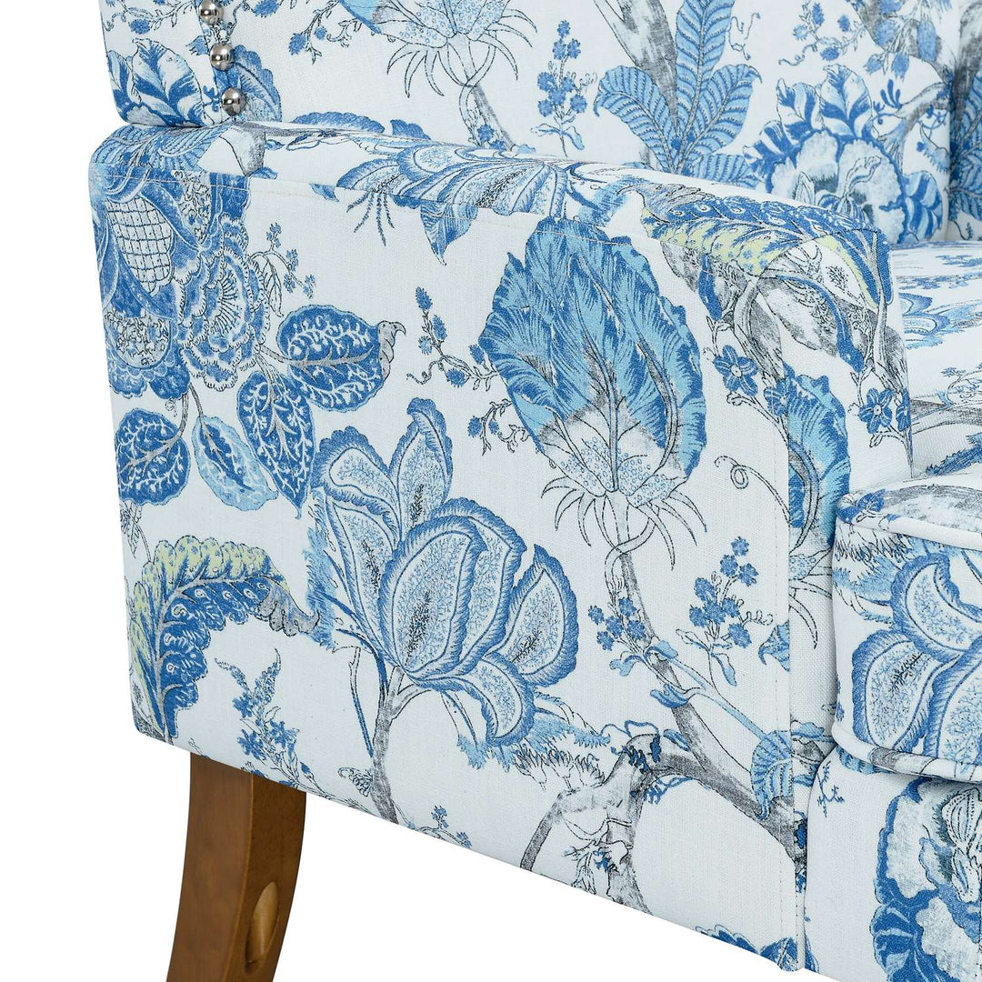 Floral Upholstered Accent Chair with Nailhead Trim