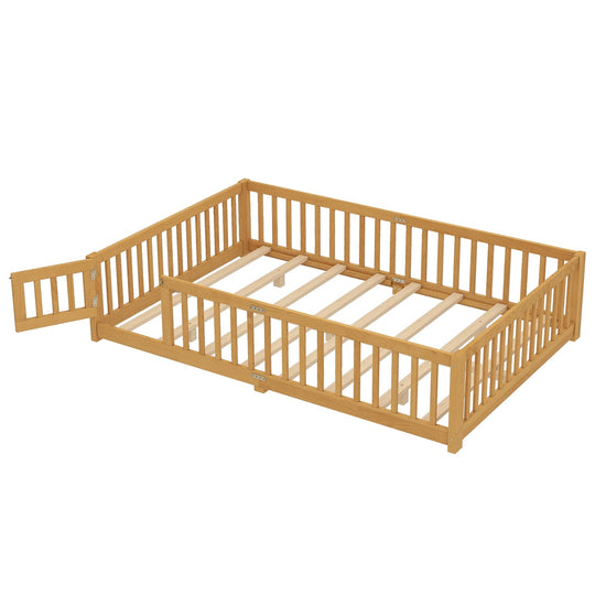 Montessori Floor Bed with Safety Guardrails and Lockable Door