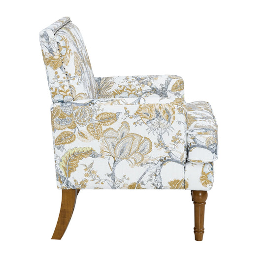 Floral Upholstered Accent Chair with Nailhead Trim