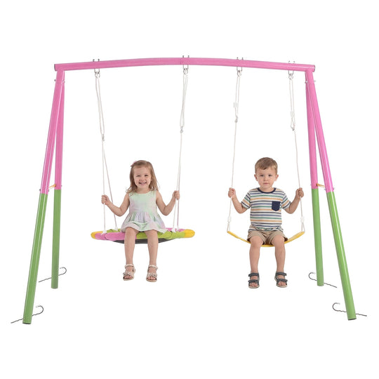Outdoor Swing Set with Saucer & Belt Swings - 330lbs Capacity