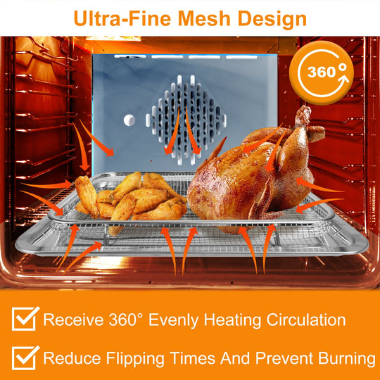 2Pcs Air Fryer Basket Tray 15.35x11.61in Stainless Steel Rustproof Non-Stick Oven Pan and Tray For Bake Grill Crispy Food Dishwasher Safe