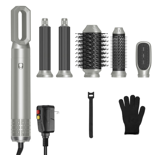 6 In 1 Hot Air Styler Volumizer Straightener Curler Dryer Automatic Wrap Styler Hair Dryer Brush Set with 3 Temp Settings ALCI Plug Glove Cable Zip Ti