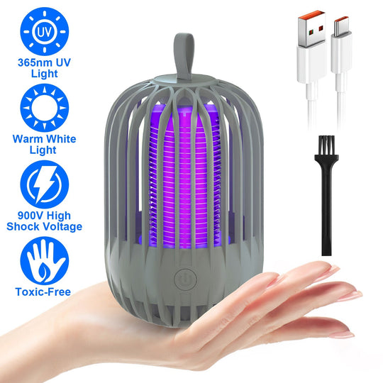 900V High Voltage Cordless Indoor Bug Zapper Type C Rechargeable Mosquito Lamp Trap Portable Electric Mosquito Killer with Hanging Strap Night Light f