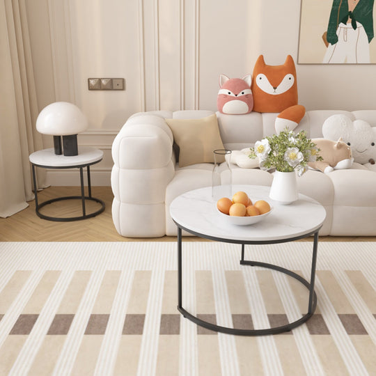 Nesting Coffee Table Set of 2 with Marble Pattern Tops