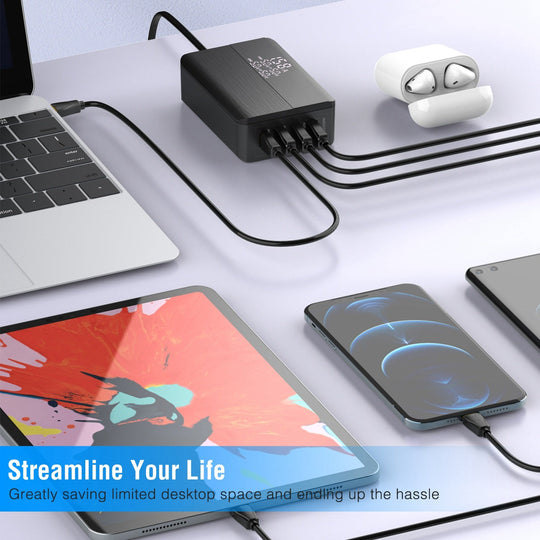 65W Fast Wall Charger 4 Port USB Charging Station PD3.0 QC3.0 Adapter Fit for iPhone 14 13 12 11 Samsung S22 S21 Switch MacBook iPad