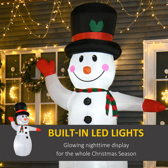 8FT Inflatable Waving Snowman with LED Lights & Built-In Fan