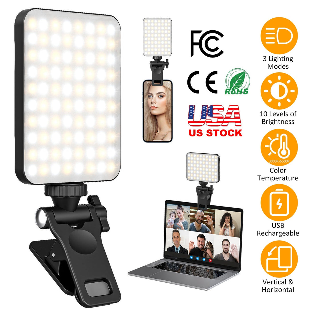 Rechargeable Selfie Light Fill Light 2000mAh Portable Clip On Light with 3 Light Modes 10 Brightness Levels for Phone Laptop Live Stream Make up Photo