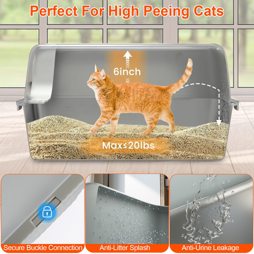 Enclosed Stainless Steel Cat Litter Box with Lid - 20L