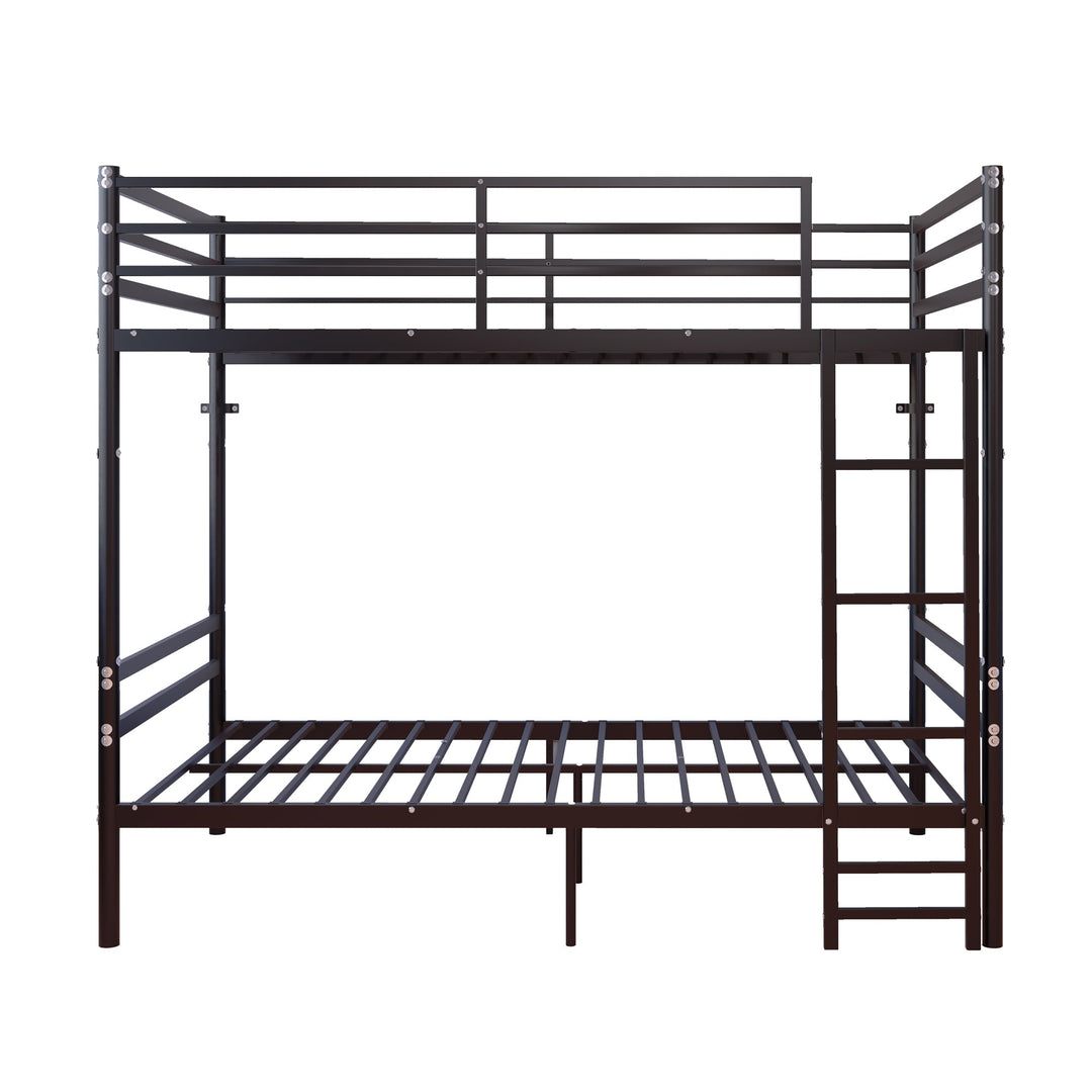 Twin Over Twin Metal Bunk Bed with Ladder and Guardrails