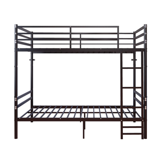 Twin Over Twin Metal Bunk Bed with Ladder and Guardrails