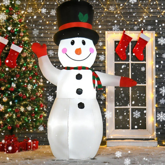 8FT Inflatable Waving Snowman with LED Lights & Built-In Fan