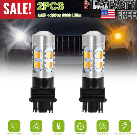 2 Pcs T25 3157 800LM Turn Signal Parking DRL LED Light Bulbs with LED Load Resistors Light Decoder Kit