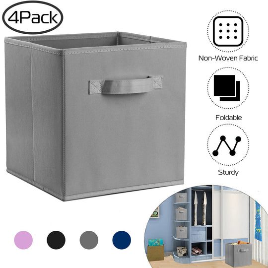 iMounTEK 4 Pack Foldable Storage Cube Bins Cloths Closet Space Organizer Basket Shelves Box for Clothes Toys Books Cabinet