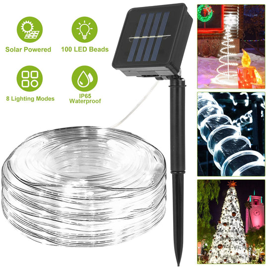 Solar Powered String Lights Outdoor 39.37FT 100 LED 8 Modes Solar Fairy Rope Lamp IP65 Waterproof Decorative Lights For Home Garden Parties
