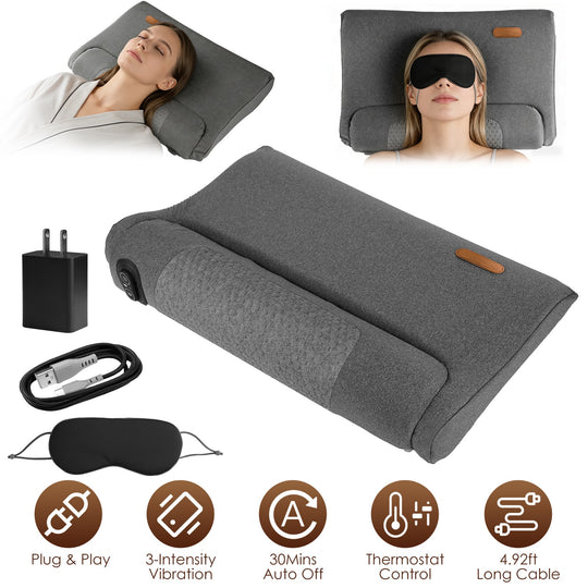 Neck Massager Pillow Ergonomic Massager Memory Foam Pillow with 3-Level Heating 3-Intensity Vibration 30Min Timer for Neck Back Shoulder Pain Relief