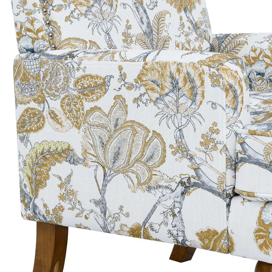 Floral Upholstered Accent Chair with Nailhead Trim