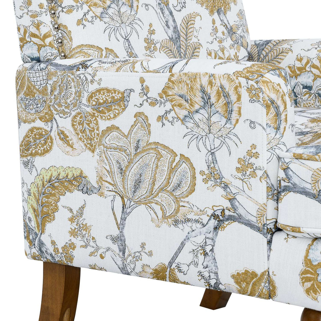 Floral Upholstered Accent Chair with Nailhead Trim