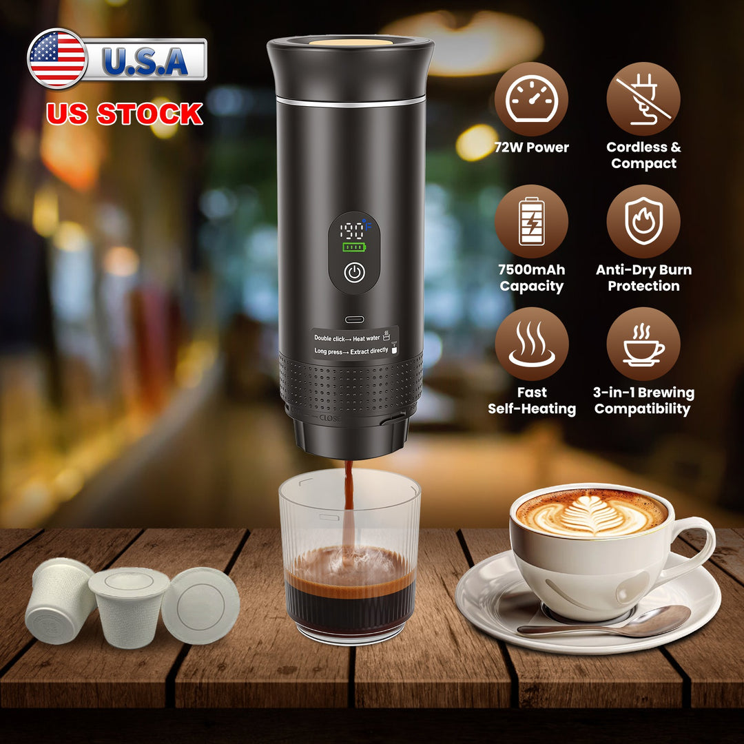 Portable Espresso Machine with Self-Heating & 7500mAh Battery