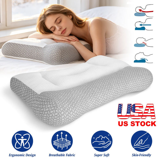 Ergonomic Bed Pillow with Dual Height Design & Breathable Mesh