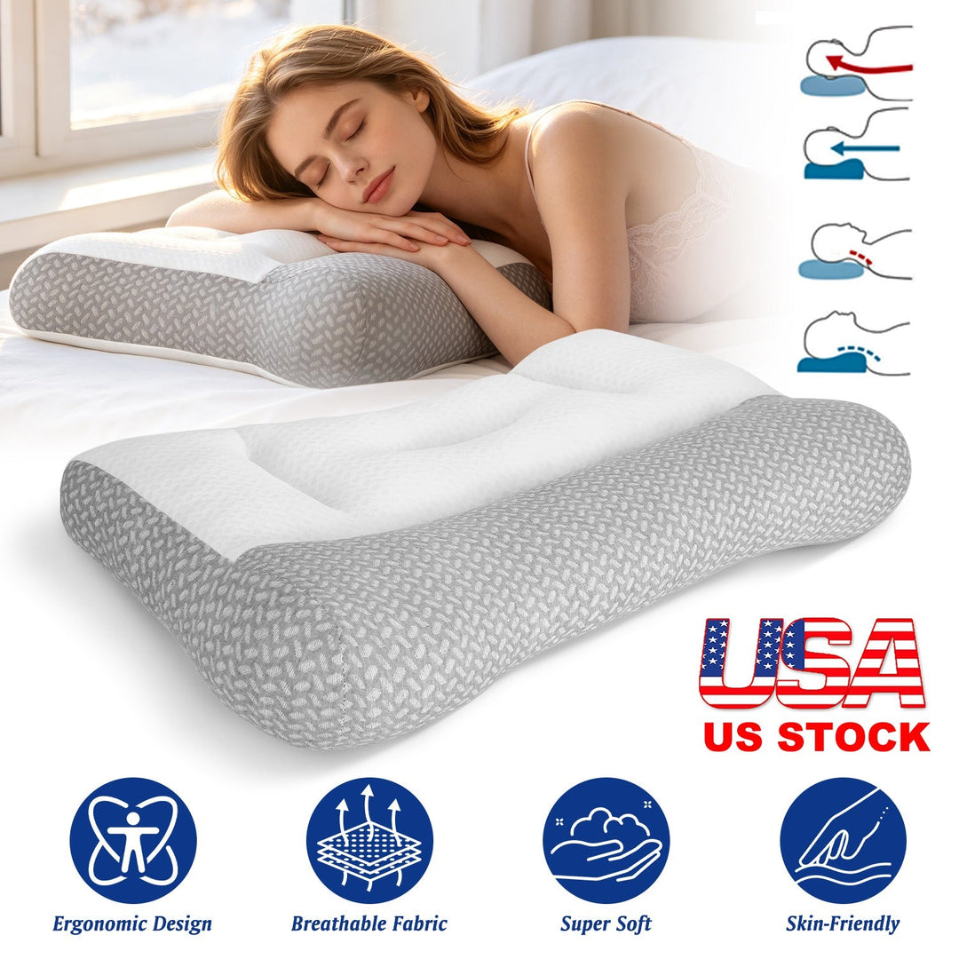 Ergonomic Bed Pillow with Dual Height Design & Breathable Mesh