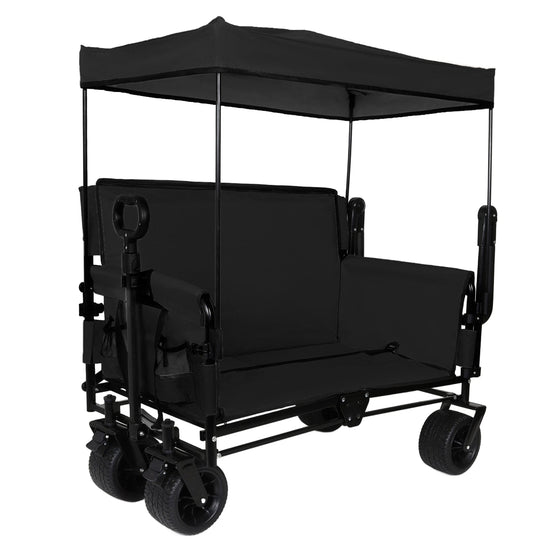 Folding Wagon Cart with Bench Seat & Canopy, 500lbs Capacity