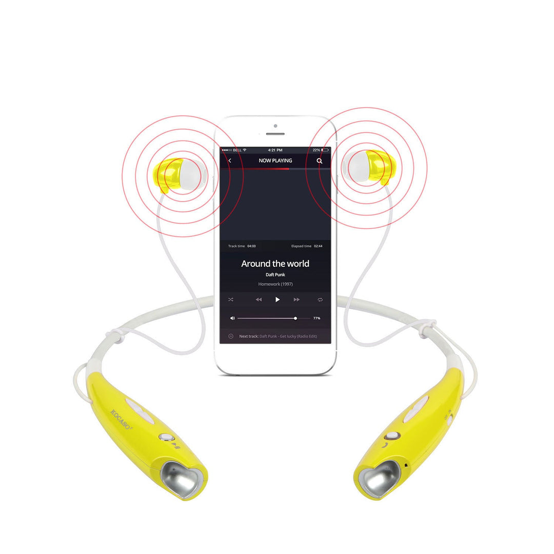 KOCASO Wireless Sports Stereo Hands Free Headset for Phone and Tablet in Yellow