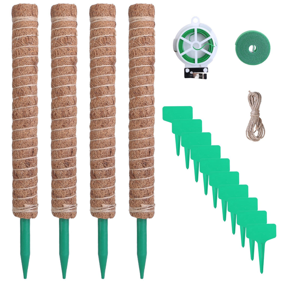 4Pcs Coco Coir Extendable Moss Pole for Climbing Plants Plant Support with 10 Labels 6.6Feet Jute Rope 6.6 Feet Fasten Strap 65.6 Feet Twist Tie Indoo