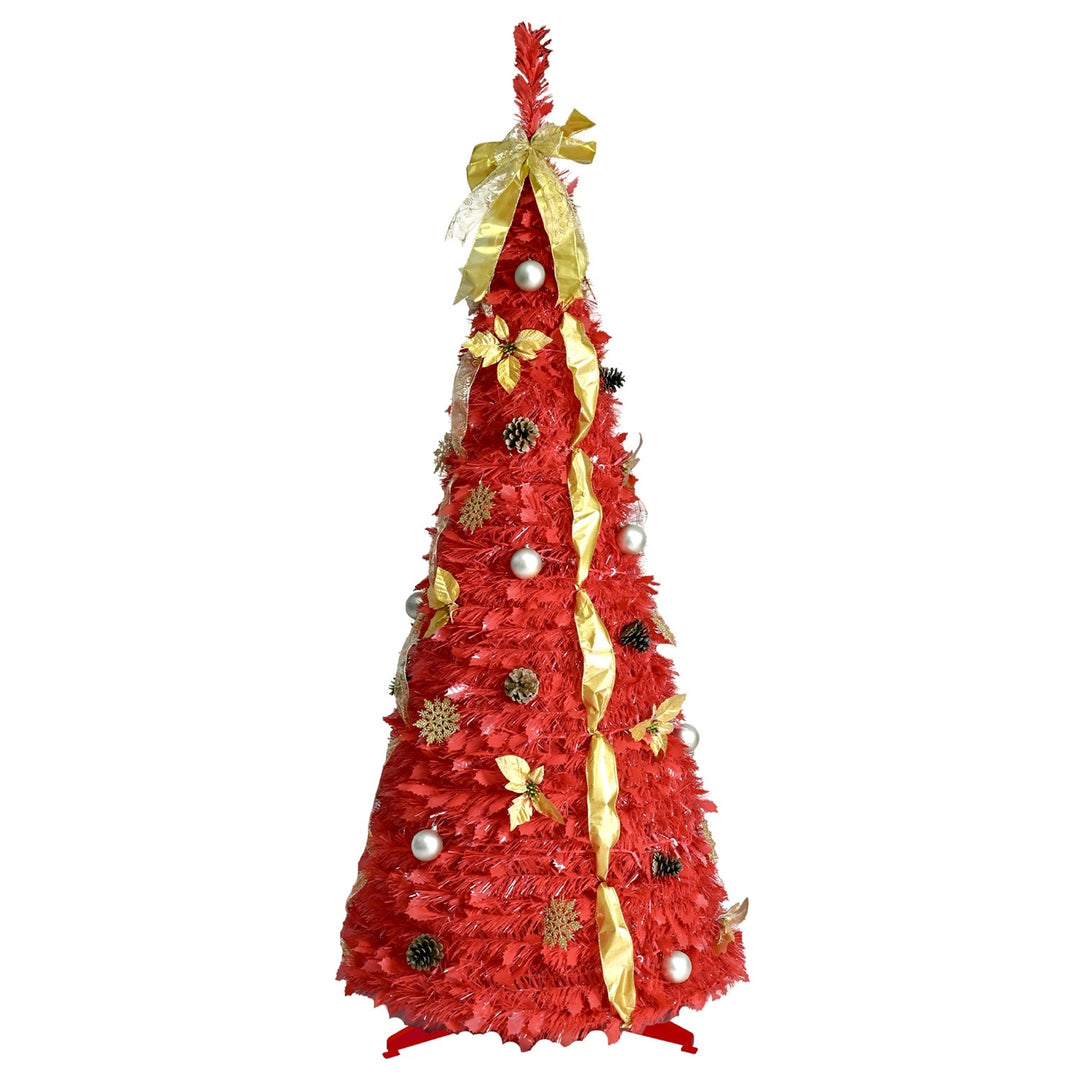 6FT Red Pre-Lit Christmas Tree with 150 LED Lights & Ornaments