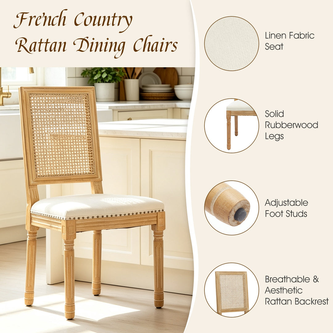 French Style Solid Wood Dining Chairs Set of 2, Elegant Oval Back Kitchen Side Chairs for Dining Room & Living Room