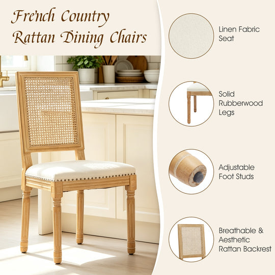 French Style Solid Wood Dining Chairs Set of 2, Elegant Oval Back Kitchen Side Chairs for Dining Room & Living Room
