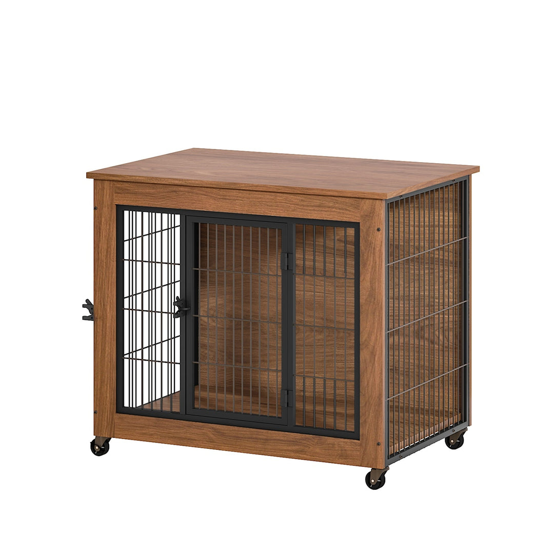 Dog Crate Furniture with Lockable Wheels & Dual Doors