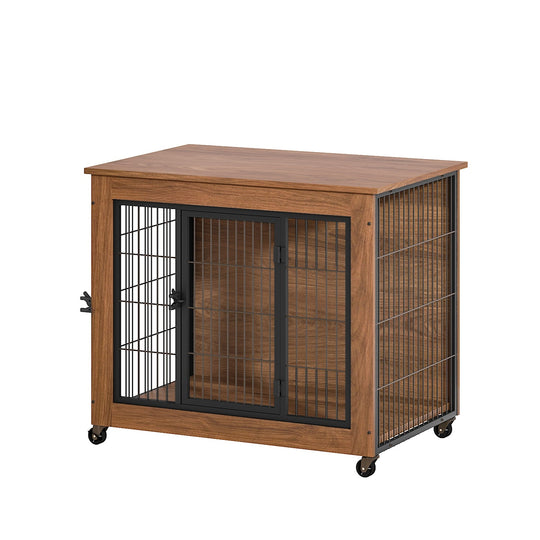 Dog Crate Furniture with Lockable Wheels & Dual Doors