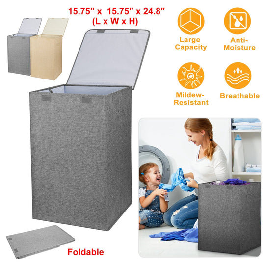 Foldable Laundry Hampers Washing Clothes Laundry Basket w/ Lid Handles Storage Organizer