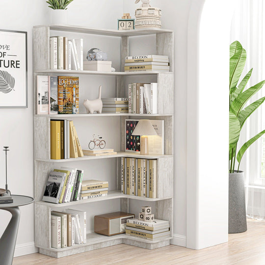 5-Tier L-Shaped Corner Bookshelf with 6 Open Shelves